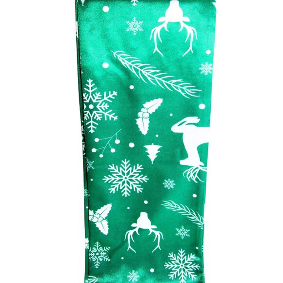 Winter Silk Scarf Green with White Tassels Deer Snowflakes Holly 56 in long - Picture 3 of 3